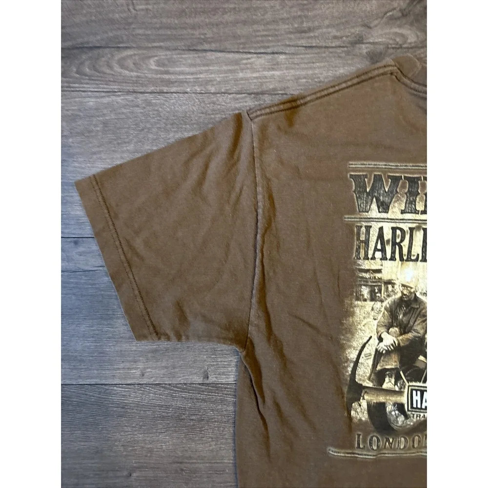 London Kentucky Harley Davidson T-shirt Men's L Crew Neck Brown Graphic Tee